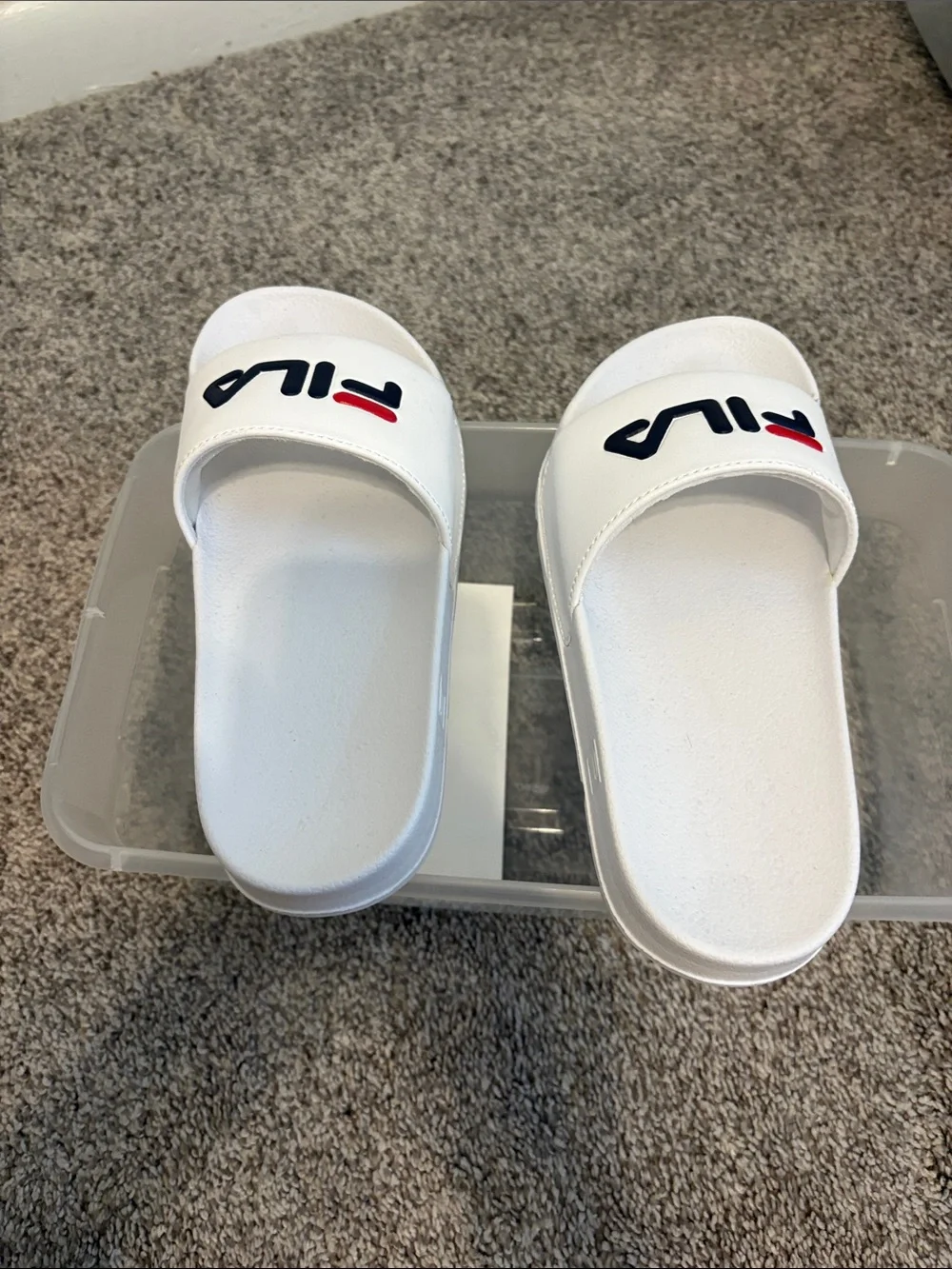 Fila Kids White Slide Sandals with Red & Navy Logo Accents